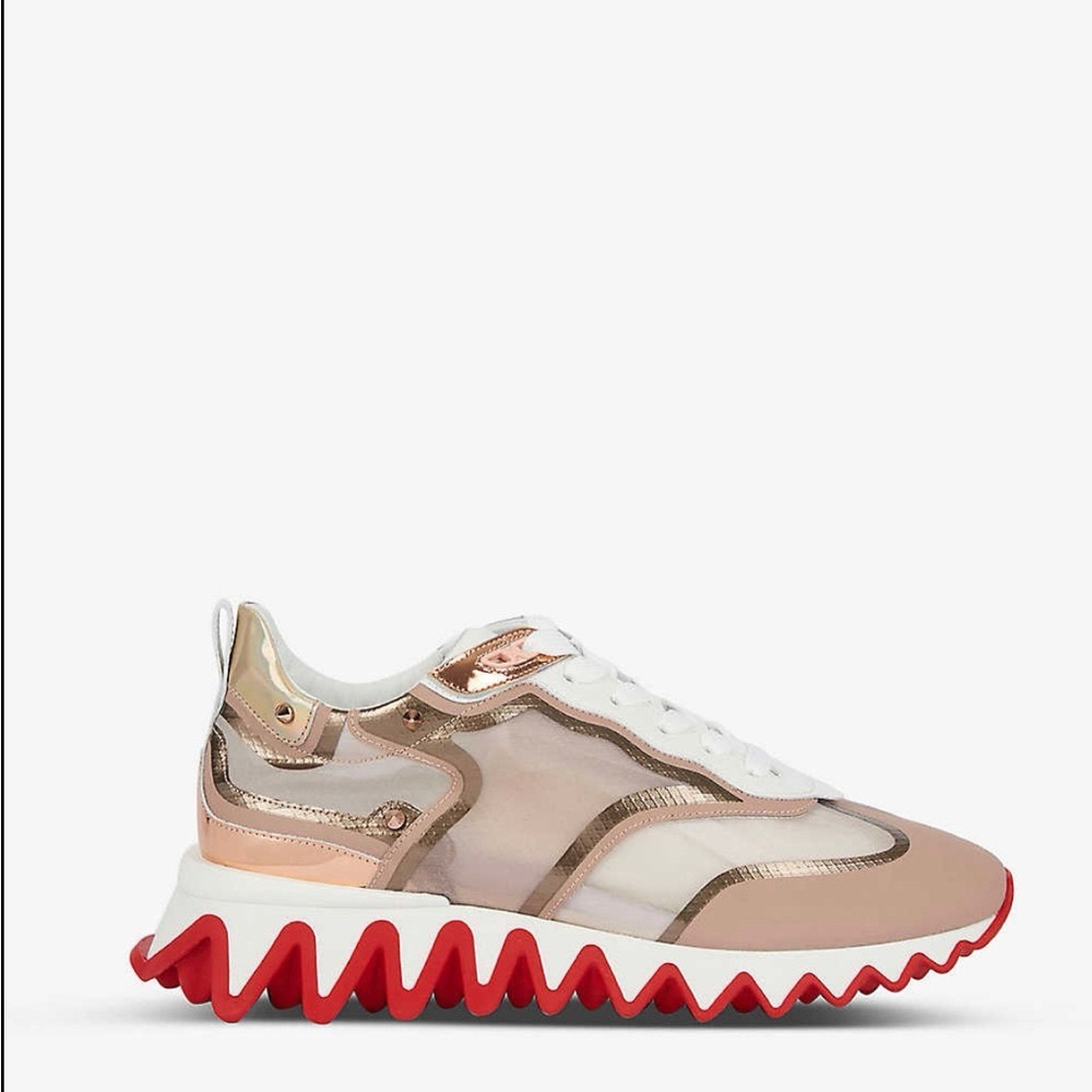 ❤️Christian Louboutin❤️Beige Red Leather/Mesh Sharkina Low Top Sneakers sz 39